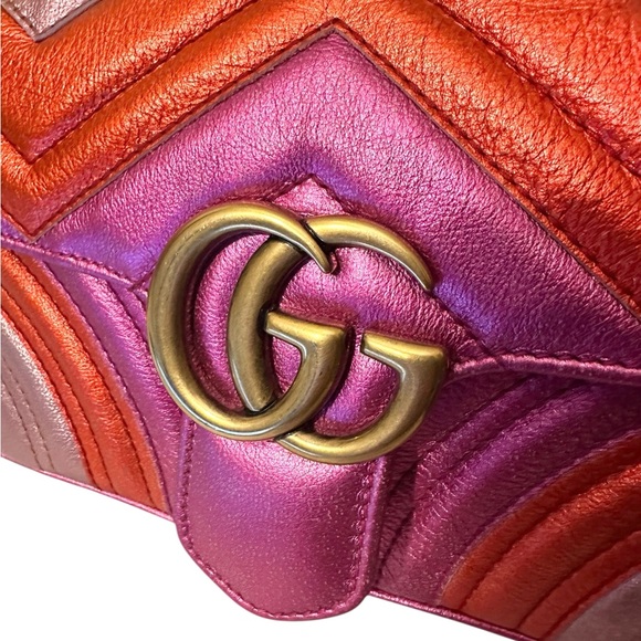 297 Preloved Gucci GG Marmont Metallic Chevron Mattelasse($$ Marked Down 2-9-25) - Picture 5 of 9